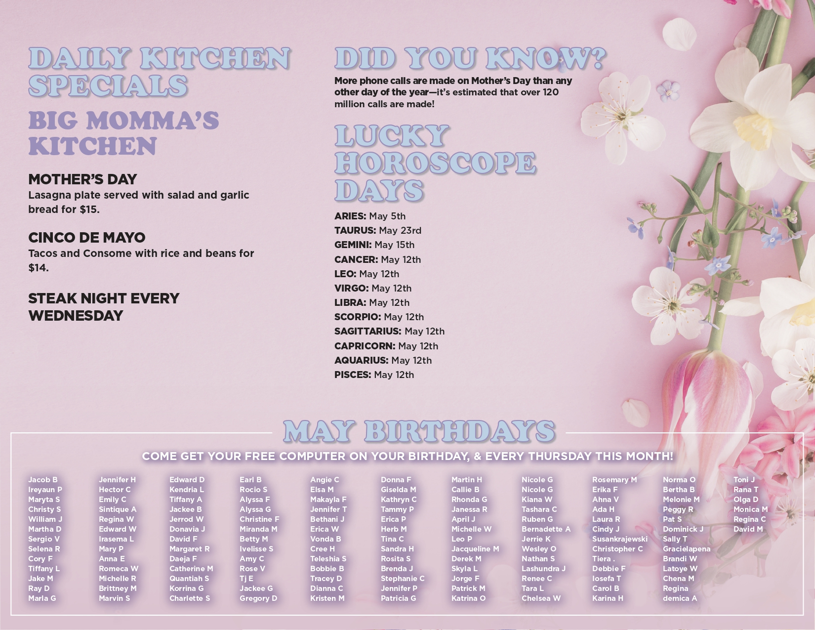 TCB-humble-kitchen specials birthdays